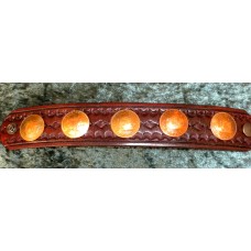 Handmade Half Penny Leather Bracelet in Dark Brown With Border & Center Design.